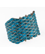 Navajo Signed SW Sterling Mosaic Turquoise Inlay Cuff Bracelet 45 mm wide - $1,071.75 CAD