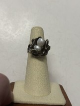 Sterling Silver Vintage Brutalist Pearl Ring Size 5.25 Artisan OOAK - £55.13 GBP