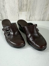 Clarks Womens Clog Slip-On Shoes Brown Leather Size 7.5M - $24.72