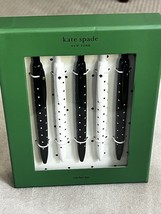 Kate Spade New York Black Ink Pen Set of 5 Polka Dot Retractable Pens NEW IN BOX - $19.59