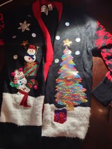 Ugly Christmas Tree/Snowman Women&#39;s Sweater Cardigan Wrap Size Large-New-SHIP24H - £47.37 GBP