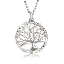 Sterling Silver Open Rope Style Circle with Tree Pendant - £34.93 GBP