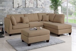 Pistoia 3-piece Sectional Sofa with Ottoman Upholstered in Sand Fabric - £788.79 GBP