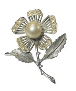 Vintage Sarah Coventry Silver Tone Faux Pearl Rhinestone Flower Brooch B... - $25.21 CAD