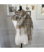 Rannoch Designs Mohair Wool Plaid Fringe Scarf Wrap Neutrals Brown Tan B... - $1,004.40 MXN