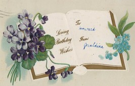 Vintage Postcard Birthday Book 1909 Violets Forget Me Not Flowers Embossed - £5.50 GBP