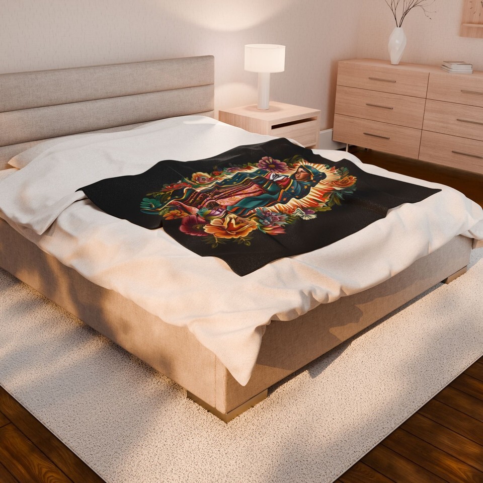 Mexican Virgin of Guadalupe Velveteen Plush Blanket, Cozy Throw for Home Décor Item image 4