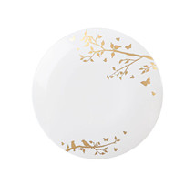 Spring Collection Gold Floral Plastic Salad 7.5&quot; Party Wedding Plates (10 count) - £11.95 GBP