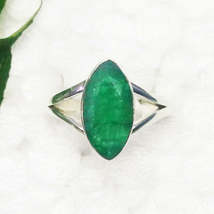 Amazing Natural Indian Emerald Gemstone Ring, Birthstone Ring, 925 Sterling Silv - £23.32 GBP