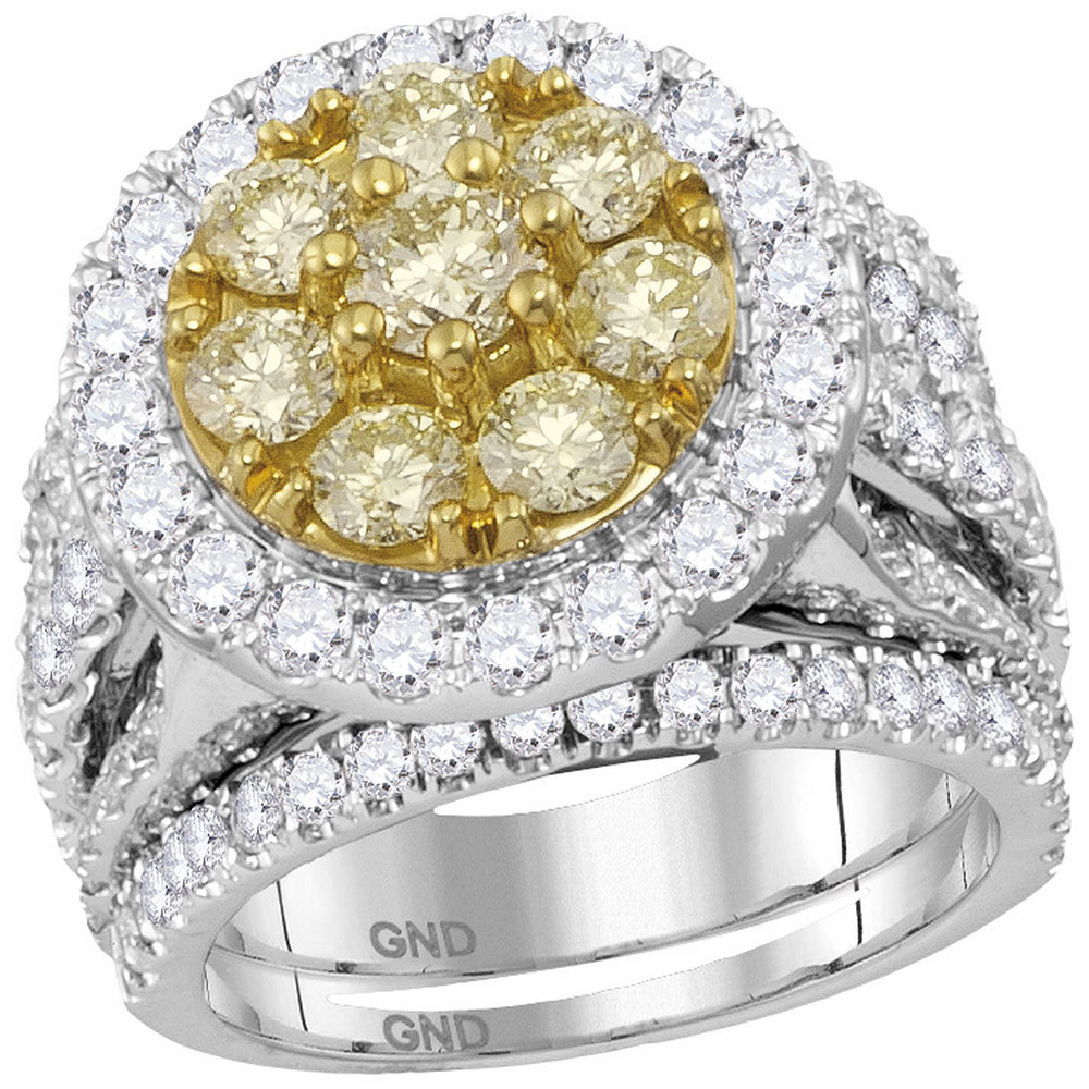 14k White Gold Round Yellow Diamond Bridal Wedding Engagement Ring Set - £4,476.39 GBP