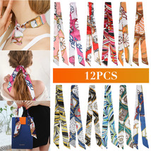 12pcs Women Satin Silk Scarf Scarves Wrap Tied Bag Handle Neck Hair Long Ribbon - £13.61 GBP