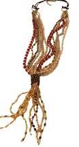 Chico's Long Beaded Necklace Multi Color Red Brown Green Pink Sparkly w/ Dangle - $33.14
