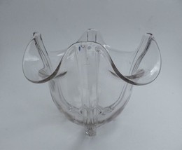 Art Deco Heavy Clear Glass Rose Bowl Vase 4 Ribs &amp; Panels Vintage - £23.85 GBP