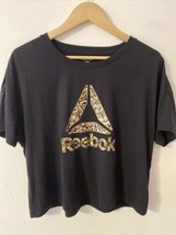 Reebok Womens Size Large Motion Cropped T-Shirt Relaxed Fit Black - $8.59