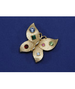 Vintage Gold Vermeil Butterfly Brooch Pin Multi-Color Rhinestones 1950s - £23.41 GBP