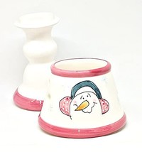 Hand Pained Ceramic 2 Piece Snowman T-Lite Holder 8 Inches - $19.80