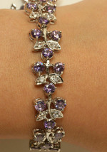 10Ct Round Cut Simulated Amethyst Tennis Bracelet Gold Plated 925 Silver - £129.75 GBP