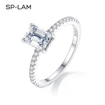 Moissanite Ring Eternity 925 Sterling Silver Wedding Band Emerald Cut Luxury Lab - £58.06 GBP