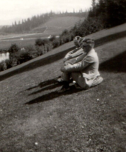 Men Sitting On Hillside Photograph Original Snapshot Antique Found Photo - £11.21 GBP