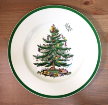 Spode Christmas Tree Dinner Plate Green Trim 10 3/4 in England S3324 Vintage - £27.24 GBP