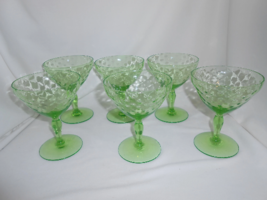 Uranium Dimpled Champagne Cocktail Glasses Vintage Green Glowing Glass S... - $74.25