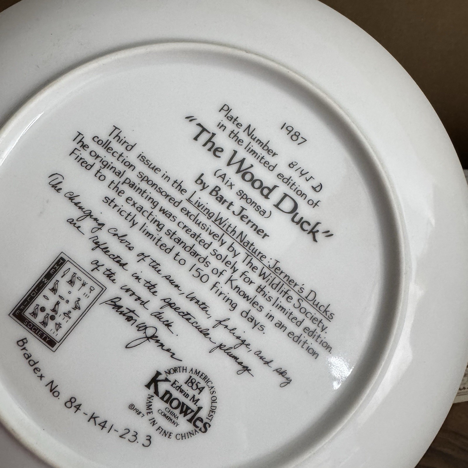 The Wood Duck Knowles Limited Edition Decorative Plate 1987 Autumn Scene Jerner Item image 2