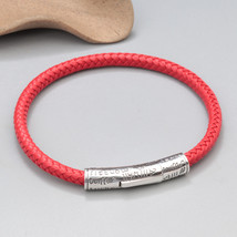 Hand Woven Lucky Red Bracelet With Sterling Silver Curved Tube,New Year&#39;s Gift - £22.71 GBP