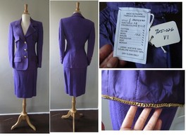 Vtg 1990s Purple Boucle Jacket&amp;skirt set chain lining made in France 38 new - £201.75 GBP