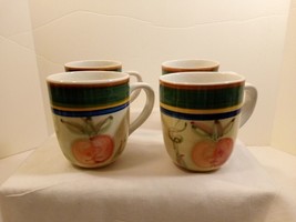 Set of 4 Gibson Everyday China Peach Striped Coffee Cups/ Mugs - £11.09 GBP