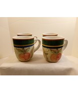 Set of 4 Gibson Everyday China Peach Striped Coffee Cups/ Mugs - £11.73 GBP
