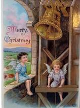 Christmas Fantasy Postcard Cherub Angels Gold Bell EAS High Gloss Card Germany - £13.01 GBP