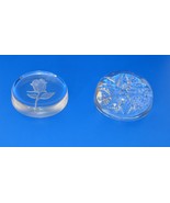 Paperweights/Souvenir-Two Clear Glass Paperweights - Rose &amp; Snowflakes - $28.80