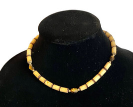 Vintage 70s 14 Inch Authentic Bamboo Bead and Tigers eye Choker Necklace - £17.30 GBP