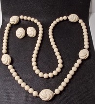 Vtg Avon Ivory Tone Swirl Knot 34”  Necklace W/ Pierced Post Earrings - $19.75