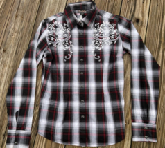 Cattlelac Ranch Plaid Embellished Embroidered Pearl Snap Western Shirt S... - £14.94 GBP