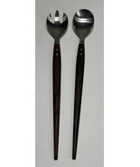 VTG Long Teak Wood Handle Spoon &amp; Fork Salad Serving Utensil Set Denmark... - $19.34