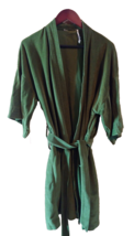 Vintage 70&#39;s Dark Green Men&#39;s Short Kimono Open Bathrobe With Belt Velou... - £37.27 GBP