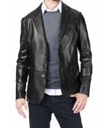 Leather Blazer Jacket Coat Men&#39;s Button Lambskin Soft Two Vintage Slim B... - $51.43+