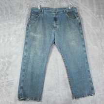 Wrangler Jeans Men&#39;s 42x29 Rugged Wear Work Distressed Stains Worn Big Tattered - £15.07 GBP