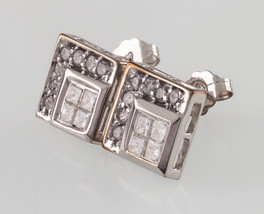 Authenticity Guarantee 
14k White Gold Diamond Plaque Stud Earrings w/ B... - £433.64 GBP
