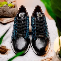 Men's Shoes genuine crocodile and lizard fashion sneaker Portici Navy / Black image 8