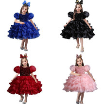 Little Girls Birthday Dress Costume Ball Party Dress up with Big Bow Headband - £15.86 GBP+