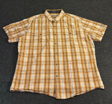 KUHL Men&#39;s 2XL Short Sleeve Shirt Button Up Yellow &amp; Black Plaid Cat Eye Buttons - £19.41 GBP