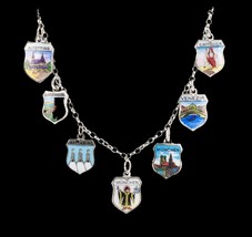 Beau Vintage 800 Argent Émail Italien Bouclier Ville Breloque Bracelet 8... - $138.52