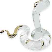 Tiny 2&quot; Long Clear Gold Lifting Head Glass Snake Figurine Collectible An... - £24.50 GBP