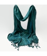 Rectangle Scarf Teal Fringe Bejeweled Neck Wrap Tasseled Fashion Accessory - £15.56 GBP
