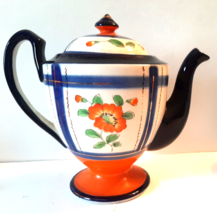 Hand Painted Teapot Navy Blue Orange Poppy Floral Japan As Is Vintage - $27.07