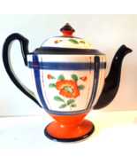 Hand Painted Teapot Navy Blue Orange Poppy Floral Japan As Is Vintage - £21.22 GBP