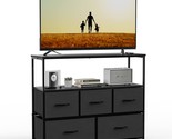 Dresser Tv Stand, Entertainment Center With 5 Fabric Drawers, Media Cons... - $108.99