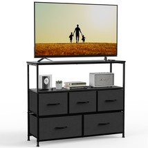 Dresser Tv Stand, Entertainment Center With 5 Fabric Drawers, Media Cons... - $108.99